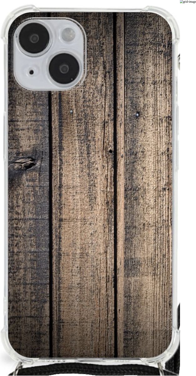TPU Case Anti-Shock met Koord voor iPhone 14 Plus Stevig Telefoonhoesje Steigerhout
