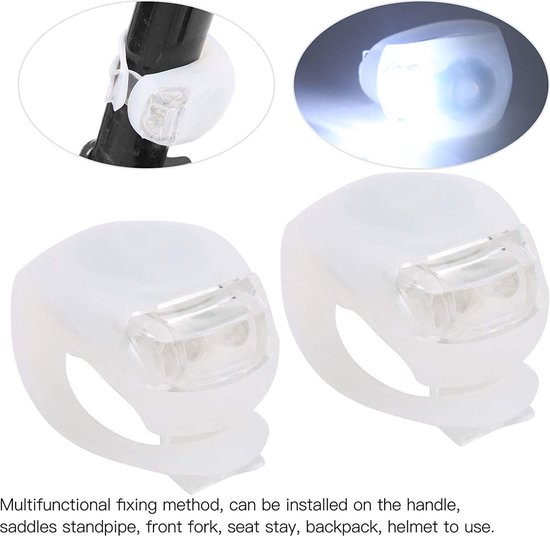 *** 2x Wit Fietslamp - LED Fietsverlichting Voorlicht & Achterlicht - Waterdichte Siliconen - van Heble® *** — afbeelding 3