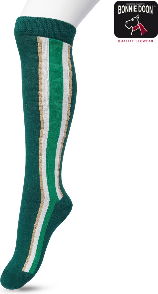 Bonnie Doon Kinder Kniekousen Donker Groen maat 35/38 - Knie Kousen - Streep - Bies - Print - Uitstekend draagcomfort - Sporty Stripe Knee Sock - Kniesokken - Meisjes - Zakt niet af - OEKO-TEX - Donkergroen - Trekking Green - BP223703.380