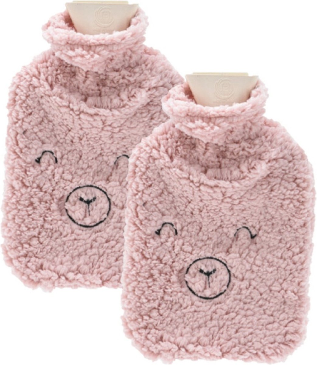 Goedkoopste Home & Styling Kruik - 2x stuks - fleece hoes - biggetje roze - 2 liter
