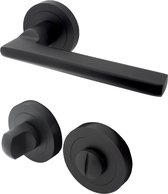 Deurklink Sienna - Zwart - Ø50mm + Wc rozet - Inclusief bevestigingsmateriaal - Mat zwarte deurkruk