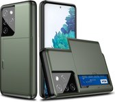 Voor Samsung Galaxy S21 Ultra 5G schokbestendig pantser beschermhoes met kaartsleuf (legergroen)