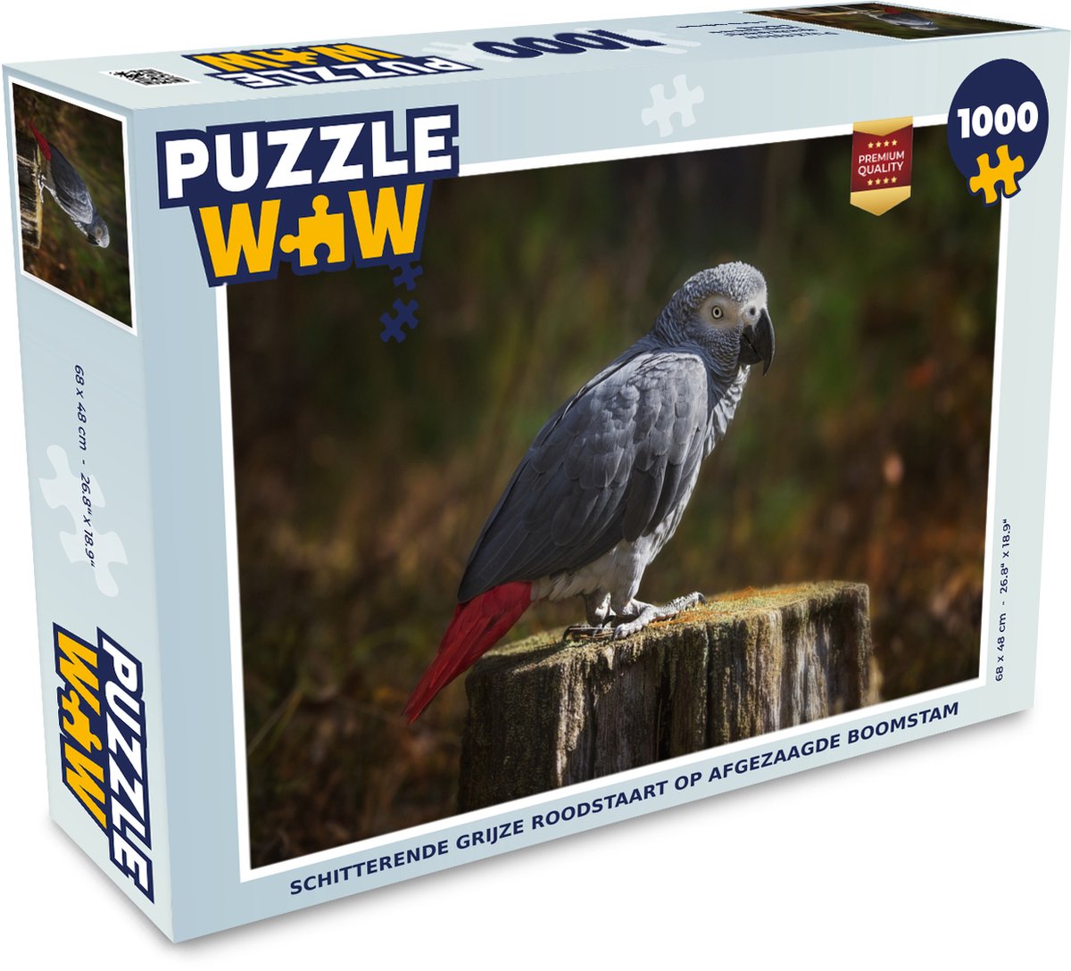Puzzel Schitterende grijze roodstaart op afgezaagde boomstam - Legpuzzel - Puzzel 1000 stukjes volwassenen
