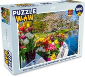 Puzzel Boot met tulpen in de Keukenhof in Zuid-Holland - Legpuzzel - Puzzel 500 stukjes