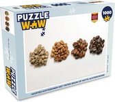 Puzzel Hoopjes koffiebonen met tinten bruin op witte achtergrond - Legpuzzel - Puzzel 1000 stukjes volwassenen