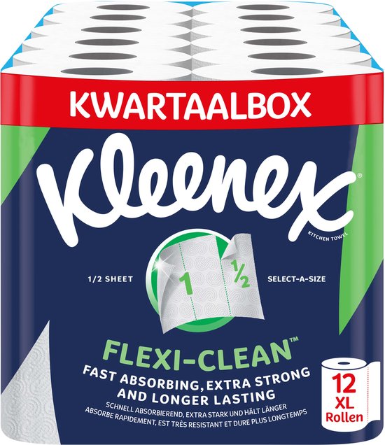 Kleenex - Papier essuie-tout - Flexi Clean - Rouleaux essuie-tout - 12 rouleaux Maxi XL - Pack économique