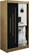 InspireMe - Kledingkast met 2 schuifdeuren, Modern-stijl, Een kledingkast met planken en een spiegel (BxHxD): 120x200x62 - JARED Y2 120 Artisan Eik + Zwart Mat