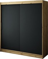 InspireMe - Kledingkast met 2 schuifdeuren, Modern-stijl, Een kledingkast met planken (BxHxD): 200x200x62 - JARED T 200 Artisan Eik + Zwart Mat