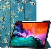 Coque Apple iPad Pro 12.9 (2022) - Mobigear - Série Tri-Fold - Bookcase en similicuir - Fleurs d'amandier - Coque adaptée pour Apple iPad Pro 12.9 (2022)