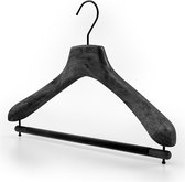 [Set van 5] Premium massieve zwart marmer kledinghangers / garderobehangers / kostuumhangers met zwart fluwelen broeklat, extra brede schouders en voorzien van een luxe draaibare zwarte haak