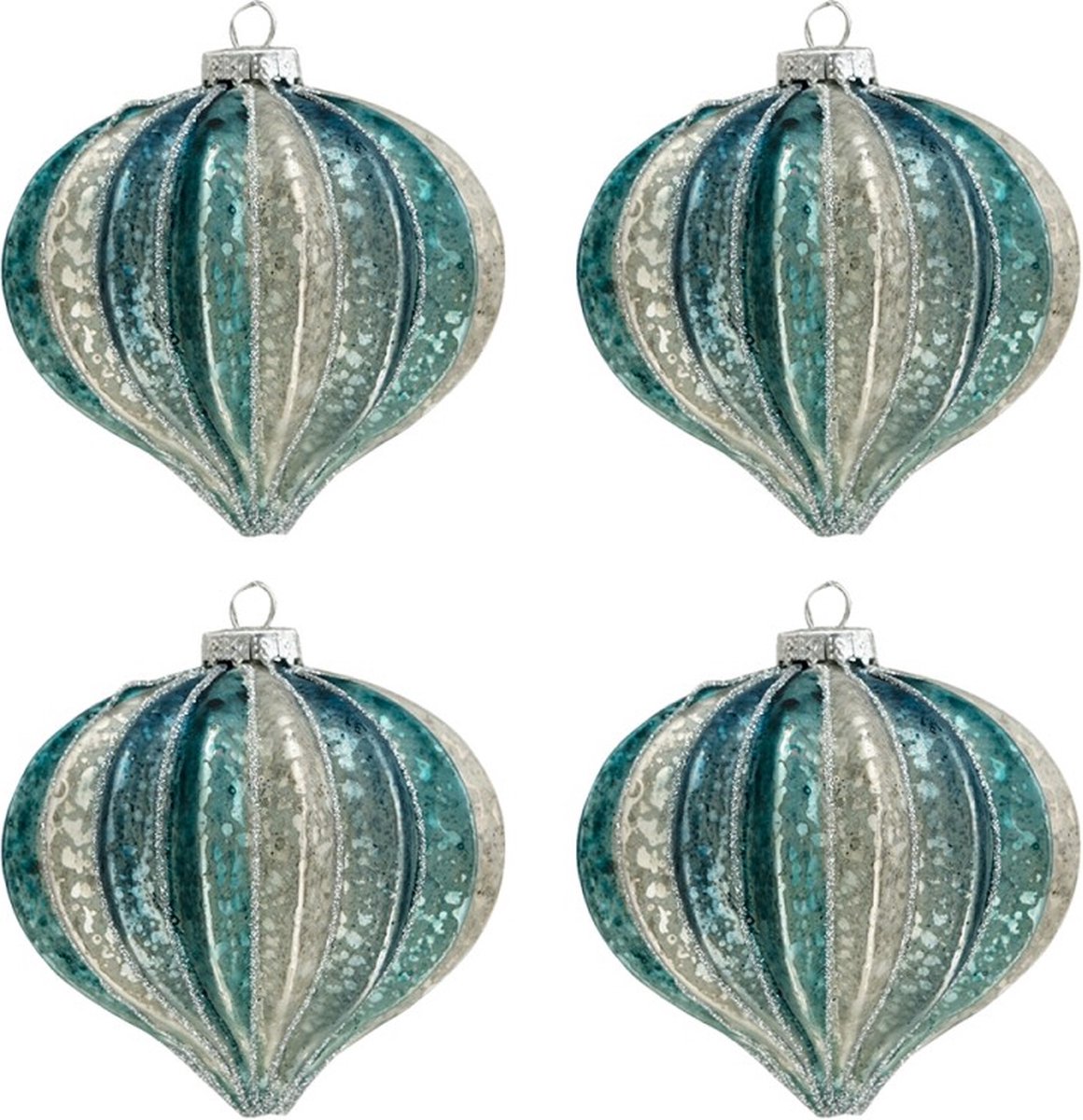 2 x set van 4 kerstballen Ø 10 cm Blauw Glas Rond Kerstboomversiering