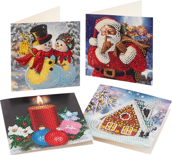 Diamond Painting - Kerstkaarten - 4 stuks assorti - plus enveloppen ...