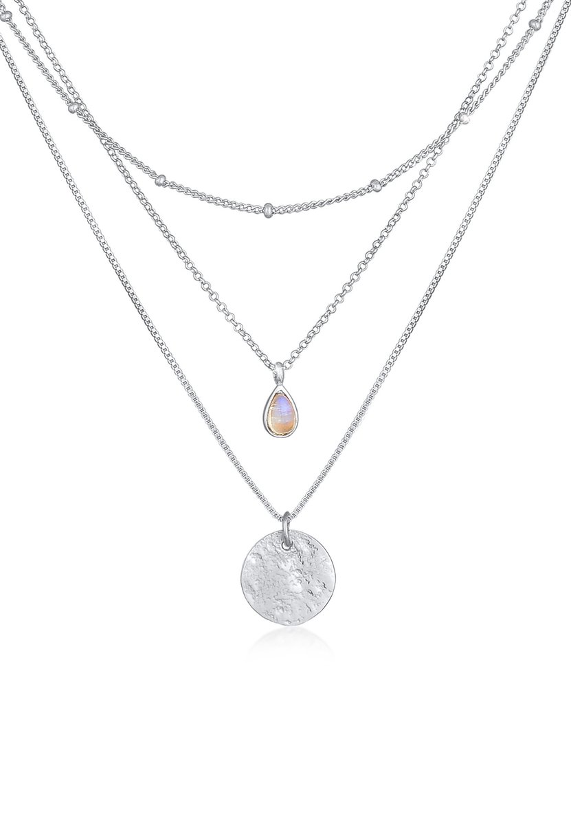 Elli PREMIUM - Halsketting - Dames Laag Plaat Antiek met Maansteen in 925 Sterling Zilver - Dames