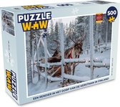 Puzzel Een rendier in het Dorp van de Kerstman in Finland - Legpuzzel - Puzzel 500 stukjes - Kerst - Cadeau - Kerstcadeau voor mannen, vrouwen en kinderen