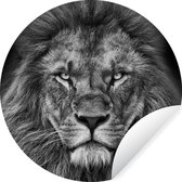 Papier peint cercle - Papier peint autocollant - Animaux sauvages - Lion - Zwart - Wit - 80x80 cm - Papier peint cercle - Papier peint rond - Décoration murale cercle - Salon