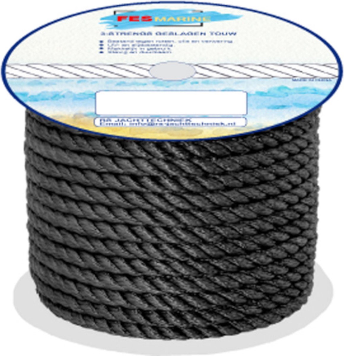 FES Marine Landvast Touw - 3-strengs geslagen polypropyleen per rol - 91 meter - Zwart - Ø6mm