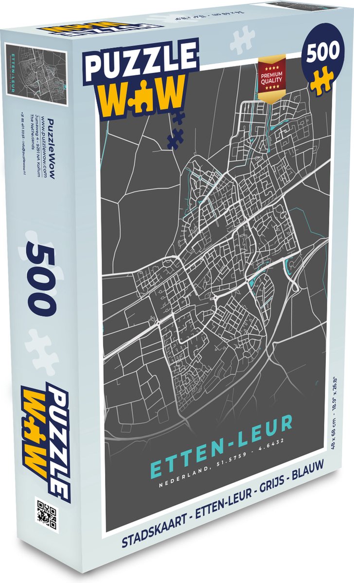 Puzzel Stadskaart - Etten-Leur - Grijs - Blauw - Legpuzzel - Puzzel 500 stukjes - Plattegrond