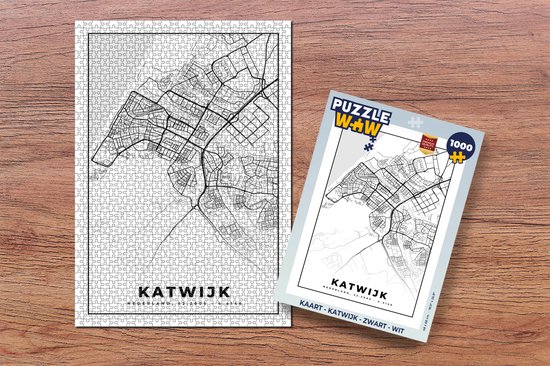 Puzzle Carte - Katwijk - Zwart - Wit - Puzzle - Puzzle 1000 pièces adultes