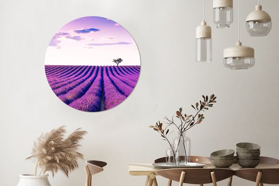 WallCircle - Papier peint cercle - Papier peint autocollant - Lavande - Arbre - Ciel - Violet - Fleurs - Papier peint cercle autocollant - 100x100 cm - Papier peint autocollant - Décoration murale ronde - Papier peint cercle