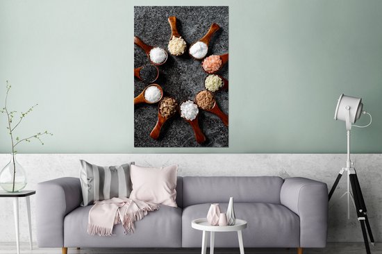 Aluminium schilderij 80x120 cm - Wanddecoratie metaal - Lepel - Kruiden - Specerijen - Keuken - Industrieel - Metalen muurdecoratie woonkamer - Decoratie industrieel - Foto op dibond - Industriële accessoires slaapkamer
