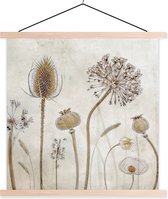 Schoolplaat - Bloemen - Waterverf - Stilleven - Textielposter - Wanddecoratie - Slaapkamer - 60x60 cm - Muurdecoratie - Woonkamer