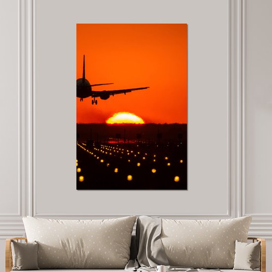Décoration murale Métal - Peinture Aluminium Industriel - Coucher de Soleil - Avion - Oranje - Soleil - 100x150 cm - Dibond - Photo sur aluminium - Décoration murale industrielle - Pour le salon/chambre