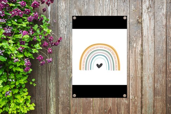 Décoration de jardin Arc-en-ciel - Coeur - Pois - Pastel - Enfants - 40x60 cm - Poster jardin - Toile jardin - Poster extérieur