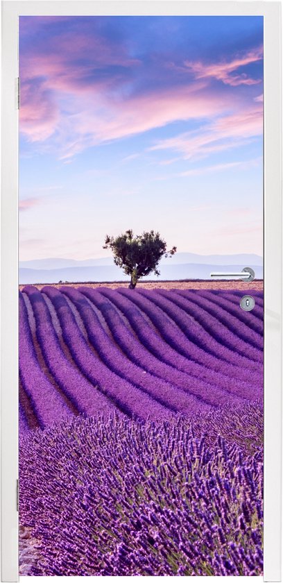 Deursticker Lavendel - Natuur - Paars - Bomen - Bloemen - 80x205 cm - Deurposter