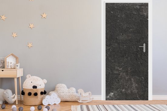 Deurposter 90x205 cm - Deursticker Beton - Muur - Zwart - Vintage - Industrieel - Meubelfolie zelfklevend - Deurfolie woonkamer - Interieurfolie fotobehang - Deur plakfolie - Deurstickers - Deurbehang sticker - Kamer decoratie