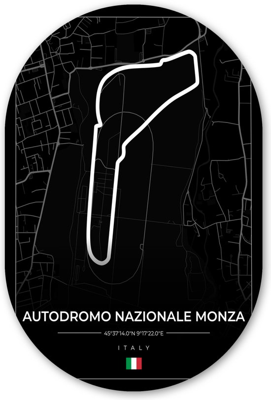 Muurovaal - Wandovaal - Kunststof Wanddecoratie - Ovalen Schilderij - Racing - F1 - Circuit - Italië - Autodromo Nazionale Monza - Zwart - 80x120 cm - Ovale spiegel vorm op kunststof