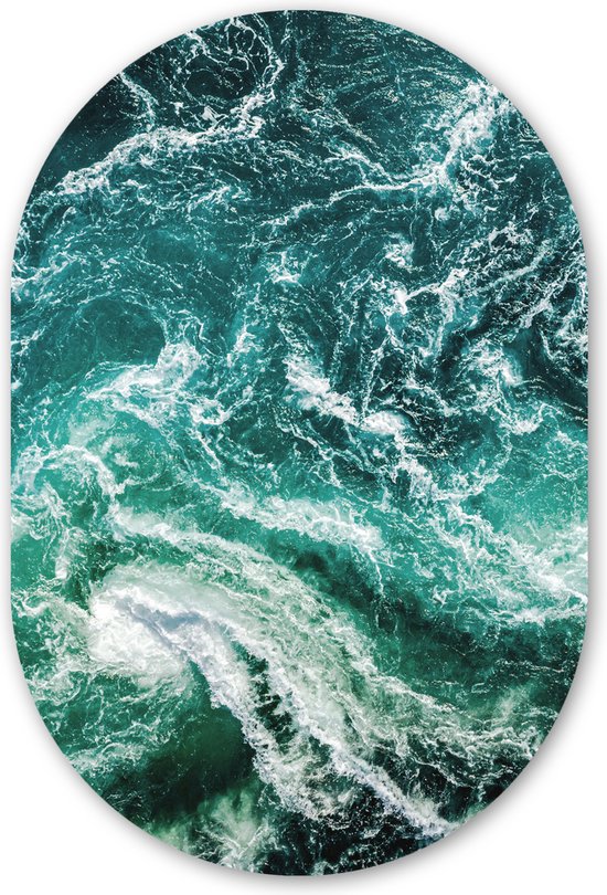Muurovaal - Wandovaal - Kunststof Wanddecoratie - Ovalen Schilderij - Oceaan - Water - Zee - Luxe - Groen - Turquoise - 80x120 cm - Ovale spiegel vorm op kunststof