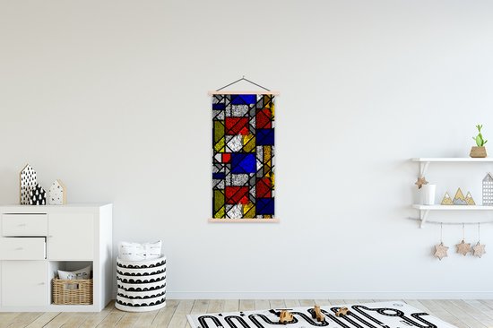 Porte-affiche avec affiche - Affiche scolaire - Mondrian - Glas - Oude Meesters - Œuvre d'art - Abstrait - Peinture - 60x120 cm - Lattes vierges