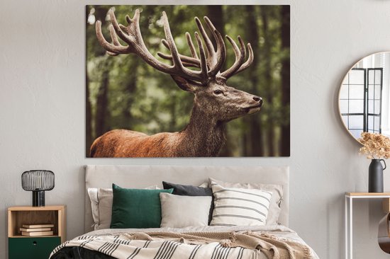Tableau sur toile 160x120 cm - Décoration murale Cerf - Nature - Bois - Forêt - Animaux - Décoration murale murale salon - Décoration chambre - Accessoires chambre - Peintures