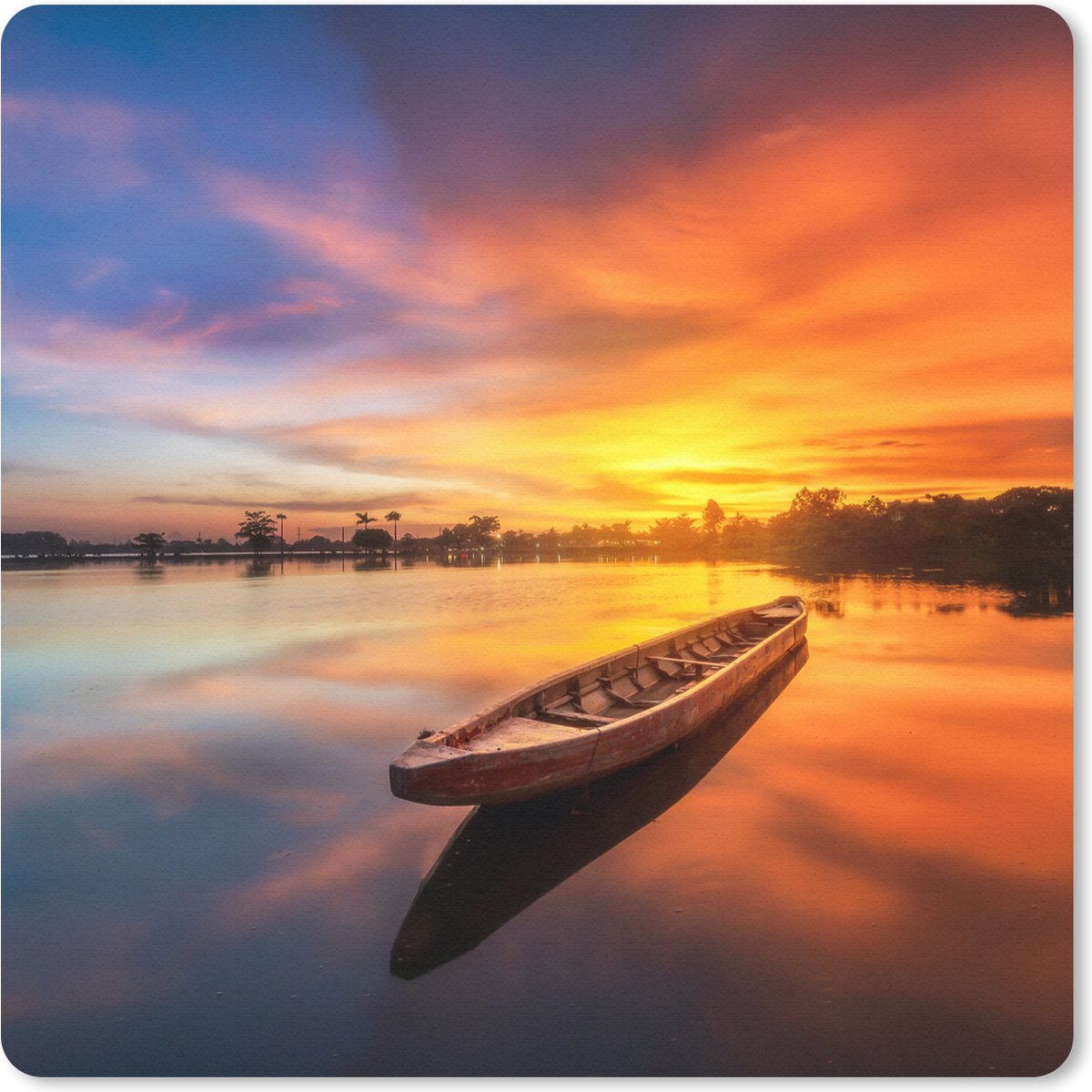 Muismat 30x30 cm - Mousepad Boot - Water - Zonsondergang - Oranje - Water - Muismatten