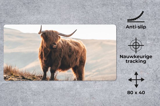 Bureau onderlegger 80x40 cm - Muismat Schotse hooglander - Dieren - Landelijk - Landschap - Koe - Natuur - Bureaulegger xl - Desk mat beschermer - Computer muismatten