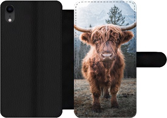 Coque iPhone XR Bookcase - Highlander écossais - Vache - Animaux - Berg - Nature - Avec compartiments - Etui portefeuille à fermeture magnétique