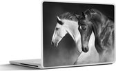 Laptop sticker - 14 inch - Paarden - Dieren - Zwart - Wit - Portret - 32x5x23x5cm - Laptopstickers - Laptop skin - Cover