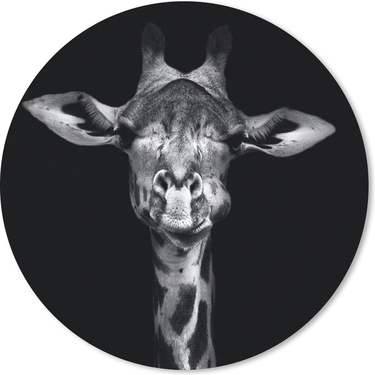 Muismat rond 20x20 cm - Mousepad Giraffe - Portret - Dieren - Zwart - Wit - Ronde muismatten