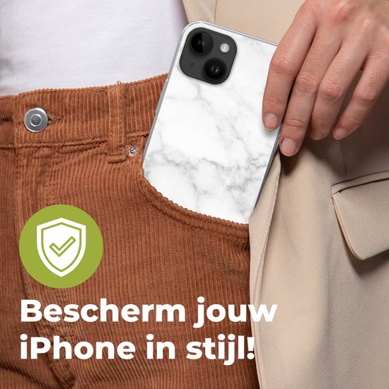 Telefoonhoesje Geschikt voor Apple Iphone 14 Plus hoesje - Marmer print - Wit - Grijs - Luxe - Marmer printlook - Steen - Siliconen Telefoonhoesje Telefoonhoesje