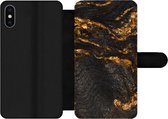 Étui pour téléphone iPhone XS Max Bookcase - Marbre - Vert citron - Zwart - Goud - Aspect marbre - Luxe - Avec compartiments - Étui portefeuille avec fermeture magnétique