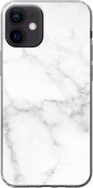 Geschikt voor iPhone 12 hoesje - Marmer print - Wit - Grijs - Luxe - Marmer printlook - Steen - Siliconen Telefoonhoesje