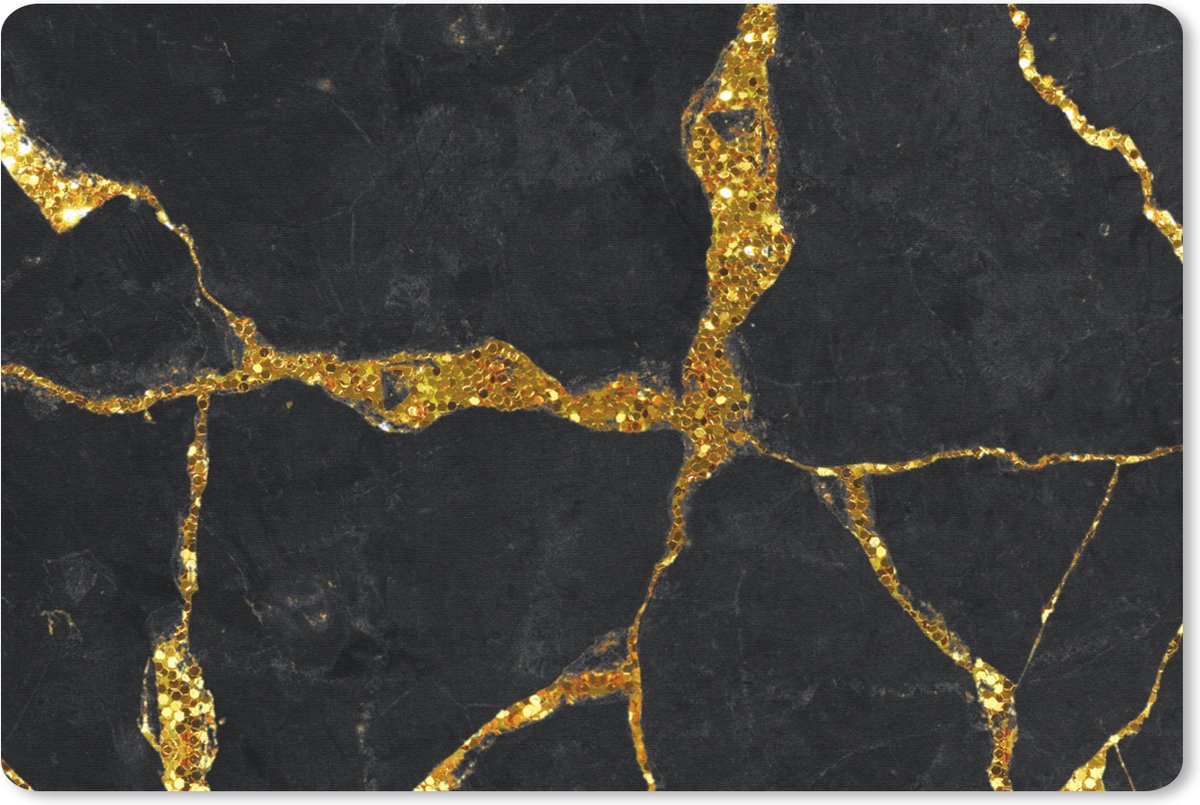 Muismat - Mousepad - Marmer - Goud - Zwart - Marmerlook - Glitter - 27x18 cm - Muismatten