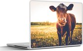 Laptop sticker - 10.1 inch - Koe - Zonsondergang - Bloemen - Gras - Dieren - 25x18cm - Laptopstickers - Laptop skin - Cover