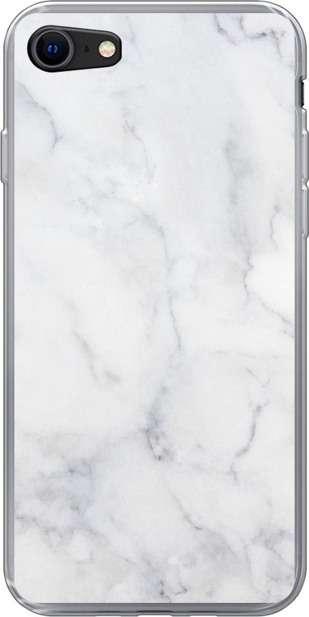 Telefoonhoesje Geschikt voor iPhone SE 2020 hoesje - Marmer print - Wit - Grijs - Luxe - Marmer printlook - Steen - Siliconen Telefoonhoesje Telefoonhoesje