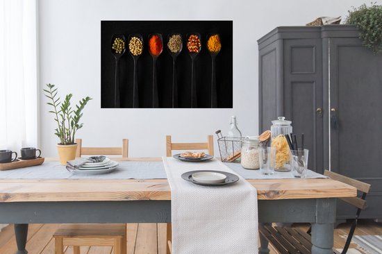 Affiche Cuillères - Épices - Zwart - Herbes - Rustique - 120x80 cm