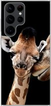 Geschikt voor Samsung Galaxy S22 Ultra hoesje - Giraffe - Dieren - Zwart - Portret - Dieren - Siliconen Telefoonhoesje