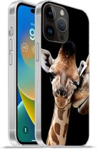 Geschikt voorApple Iphone 14 Pro - Softcase hoesje - Giraffe - Dieren - Zwart - Portret - Dieren - Siliconen Telefoonhoesje