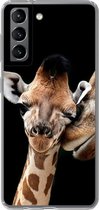 Geschikt voor Samsung Galaxy S21 hoesje - Giraffe - Dieren - Zwart - Portret - Dieren - Siliconen Telefoonhoesje