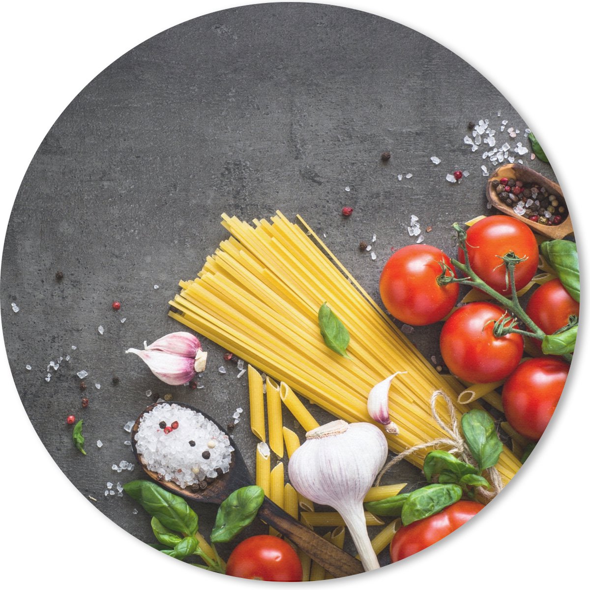 Muismat rond 30x30 cm - Mousepad Pasta - Kruiden - Tomaat - Specerijen - Rustiek - Ronde muismatten