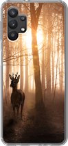 Geschikt voor Samsung Galaxy A32 5G hoesje - Bos - Hert - Zon - Bomen - Winter - Natuur - Dieren - Siliconen Telefoonhoesje